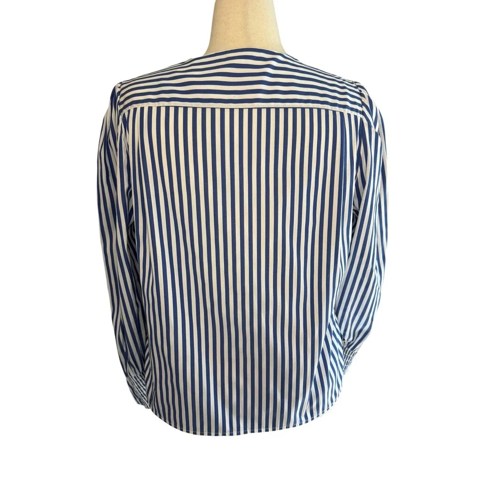 Madewell French Blue White Stacked-Button V-Neck Shirt in Poplin NZ420 XL NEW
